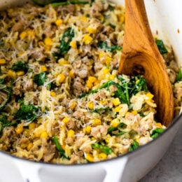 One-Pot Orzo with Italian Sausage, Corn and Spinach
