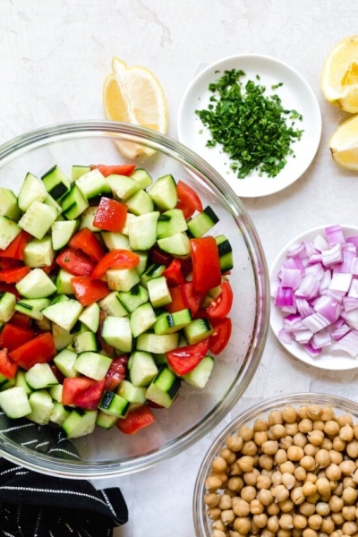Healthy Chickpea Salad with Cucumbers and Tomatoes