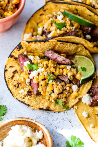 Grilled Skirt Steak and Elote Tacos