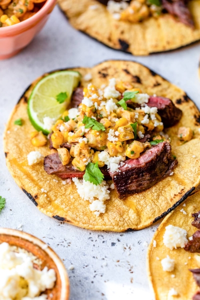 Grilled Skirt Steak and Elote Tacos