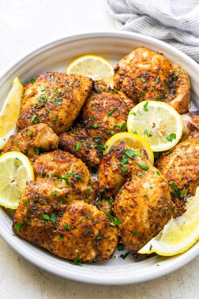 Yogurt-Marinated Air Fryer Boneless Chicken Thighs