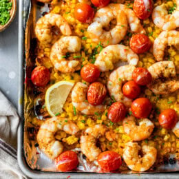 Old Bay Sheet Pan Shrimp with Corn and Tomatoes